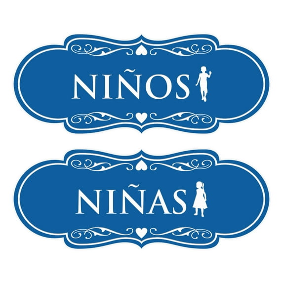 Signs ByLITA Designer Niños and Niñas 2 Pack Restroom Sign (Blue) - Small