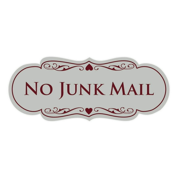 Signs ByLITA Designer No Junk Mail Sign (Light Grey / Burgundy) - Medium