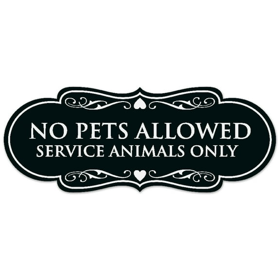 Signs ByLITA Designer No Pets Allowed Except Service Animals Sign - Easy Installation | Durable Wall or Door Sign (Black) - Large