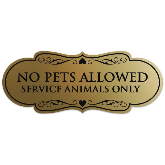 Signs ByLITA Designer No Pets Allowed Except Service Animals Sign - Easy Installation | Durable Wall or Door Sign (Brushed Gold) - Medium