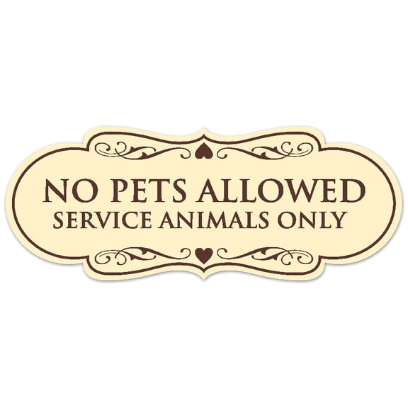 Signs ByLITA Designer No Pets Allowed Except Service Animals Sign - Easy Installation | Durable Wall or Door Sign (Ivory/Dark Brown) - Medium