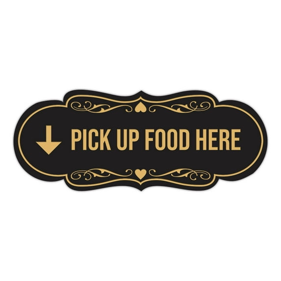 Signs ByLITA Designer Pick Up Food Here Sign (Black /Gold) - Small