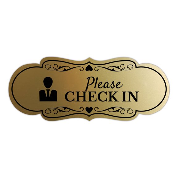 Signs ByLITA Designer Please Check In Sign (Brushed Gold) - Small