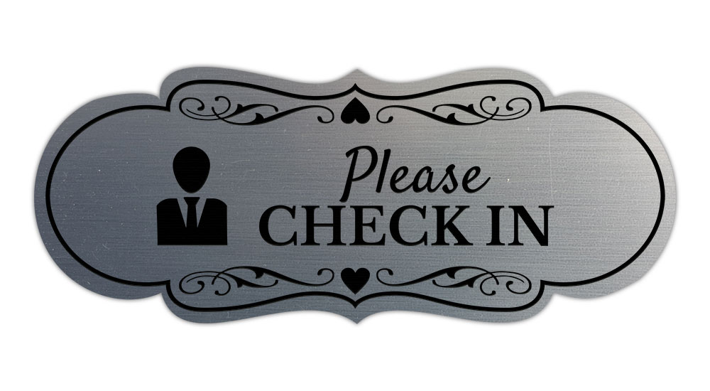 Signs ByLITA Designer Please Check In Sign (Brushed Silver) - Large ...