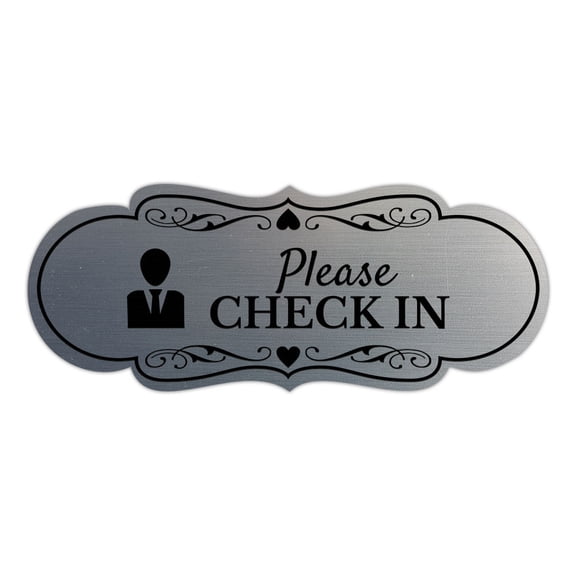 Signs ByLITA Designer Please Check In Sign (Brushed Silver) - Small