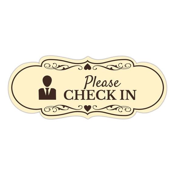 Signs ByLITA Designer Please Check In Sign (Ivory/Dark Brown) - Small