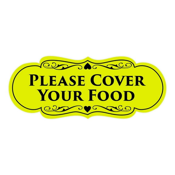 Signs ByLITA Designer Please Cover Your Food Sign (Yellow / Black) - Large