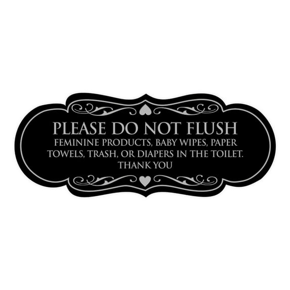 Signs ByLITA Designer Please Do Not Flush Etiqutte Sign(Black / Silver) - Medium