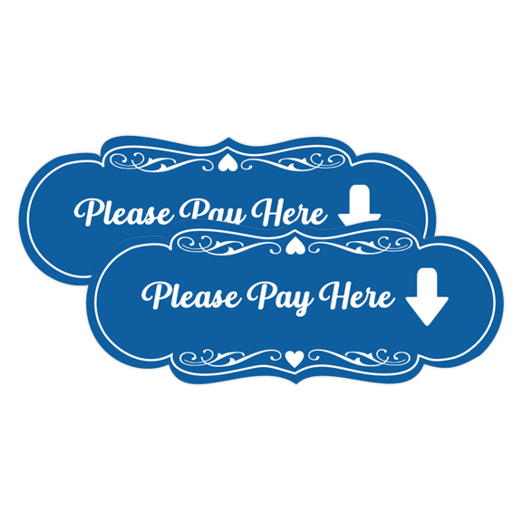 Signs ByLITA Designer Please Pay Here Sign (Blue) - Small (2 Pack)