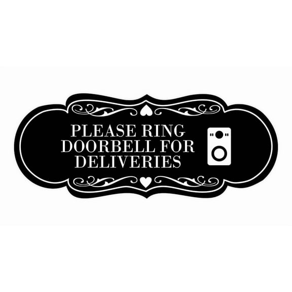 Signs ByLITA Designer Please Ring Doorbell for Deliveries Sign (Black) - Small
