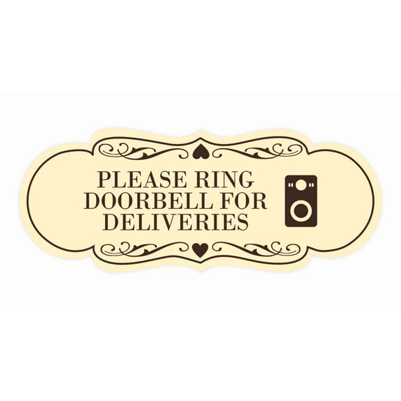 Signs ByLITA Designer Please Ring Doorbell for Deliveries Sign (Ivory/Dark Brown) - Large