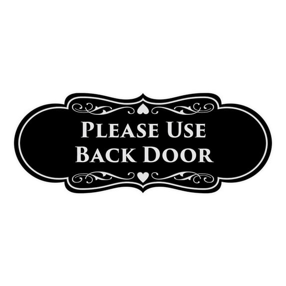 Signs ByLITA Designer Please Use Back Door Sign (Black / Silver) - Large
