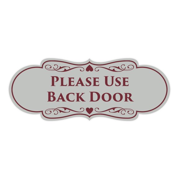 Signs ByLITA Designer Please Use Back Door Sign (Light Grey / Burgundy) - Large