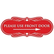 Signs ByLITA Designer Please Use Front Door Right Arrow Sign - Easy Installation | Durable Wall or Door Sign (Red) - Large