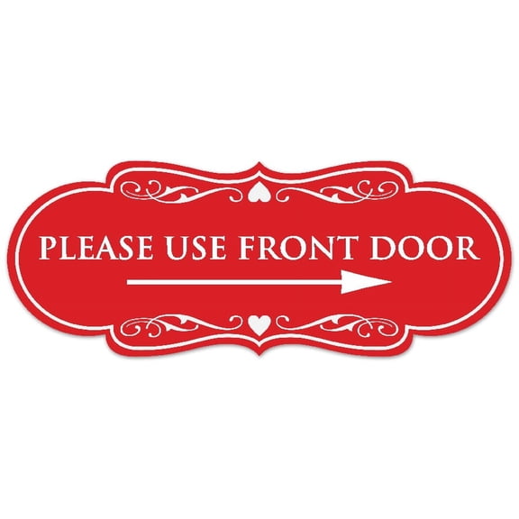 Signs ByLITA Designer Please Use Front Door Right Arrow Sign - Easy Installation | Durable Wall or Door Sign (Red) - Large