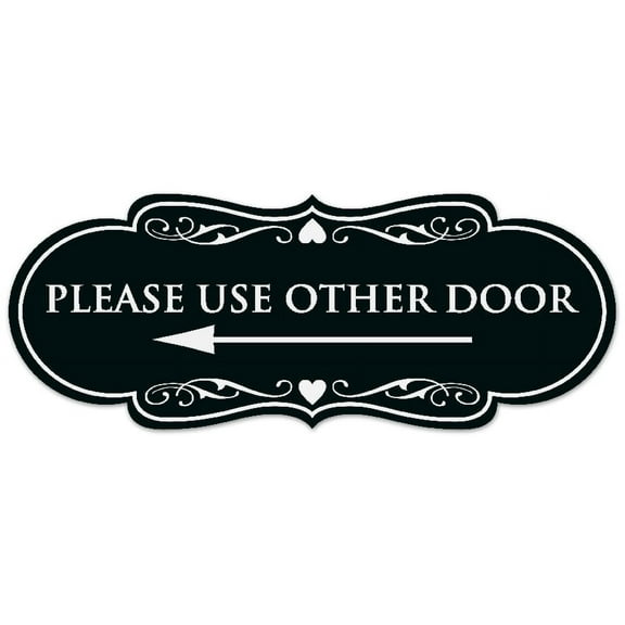 Signs ByLITA Designer Please Use Other Door (Left Arrow) Sign - Easy Installation | Durable Wall or Door Sign (Black) - Large