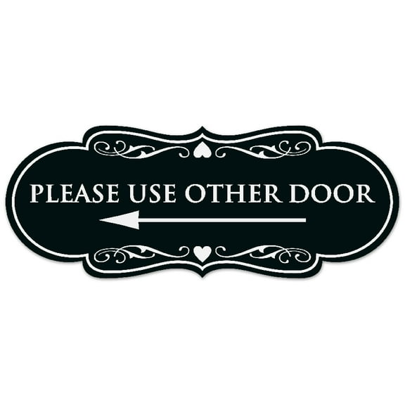 Signs ByLITA Designer Please Use Other Door (Left Arrow) Sign - Easy Installation | Durable Wall or Door Sign (Black) - Medium