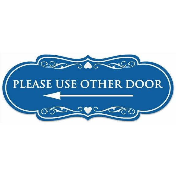 Signs ByLITA Designer Please Use Other Door (Left Arrow) Sign - Easy Installation | Durable Wall or Door Sign (Blue) - Medium