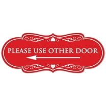 Signs ByLITA Designer Please Use Other Door (Left Arrow) Sign - Easy Installation | Durable Wall or Door Sign (Red) - Large
