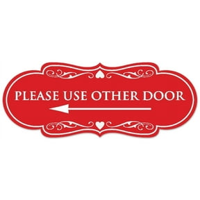 Signs ByLITA Designer Please Use Other Door (Left Arrow) Sign - Easy Installation | Durable Wall or Door Sign (Red) - Large