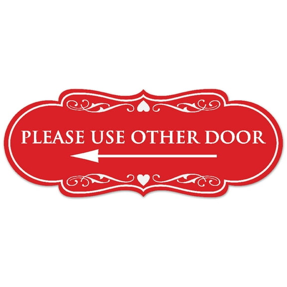 Signs ByLITA Designer Please Use Other Door (Left Arrow) Sign - Easy Installation | Durable Wall or Door Sign (Red) - Medium