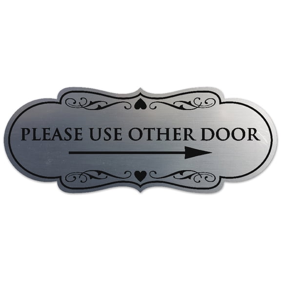 Signs ByLITA Designer Please Use Other Door (Right Arrow) Sign - Easy Installation | Durable Wall or Door Sign (Brushed Silver) - Large