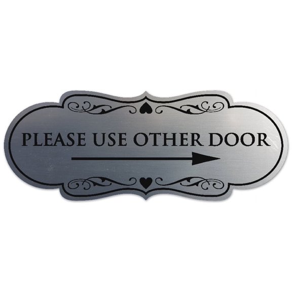 Signs ByLITA Designer Please Use Other Door (Right Arrow) Sign - Easy Installation | Durable Wall or Door Sign (Brushed Silver) - Medium