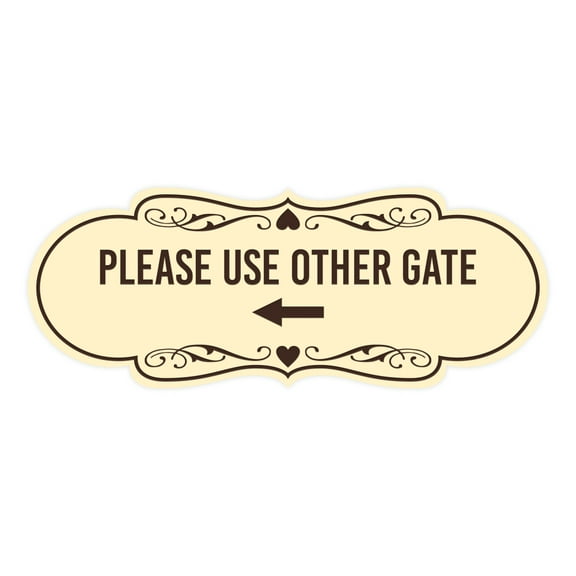 Signs ByLITA Designer Please Use Other Gate Left Arrow Sign (Ivory/Dark Brown) - Medium