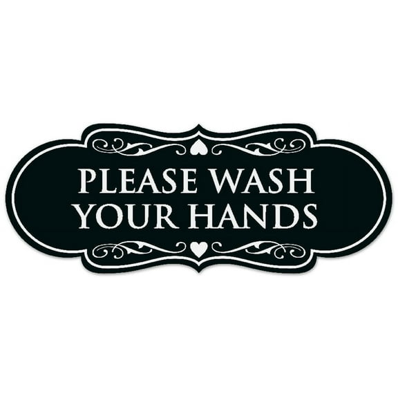 Signs ByLITA Designer Please Wash Your Hands Sign - Easy Installation | Durable Wall or Door Sign (Black) - Large