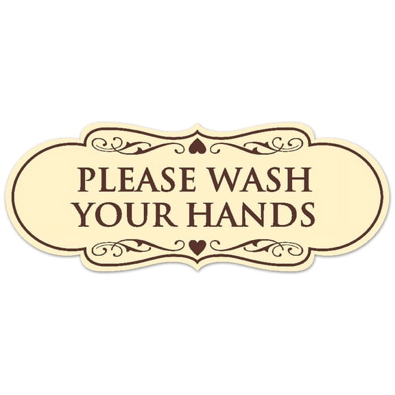 Signs ByLITA Designer Please Wash Your Hands Sign - Easy Installation | Durable Wall or Door Sign (Ivory/Dark Brown) - Large