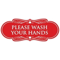 Signs ByLITA Designer Please Wash Your Hands Sign - Easy Installation | Durable Wall or Door Sign (Red) - Large