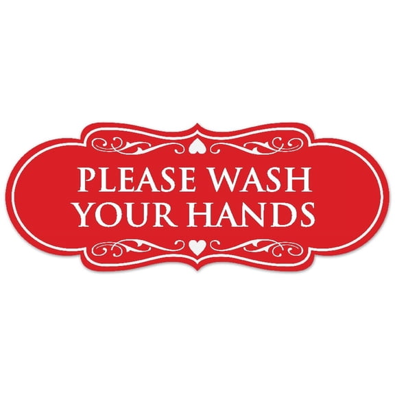 Signs ByLITA Designer Please Wash Your Hands Sign - Easy Installation | Durable Wall or Door Sign (Red) - Large