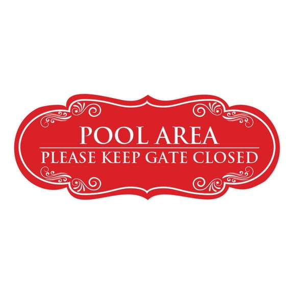 Signs ByLITA Designer Pool Area Please Keep Gate Closed Elegant Design Clear Messaging Durable Construction Easy Installation Sign (Red) - Small