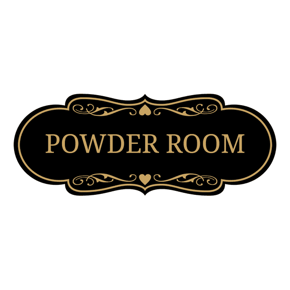 Signs ByLITA Designer Powder Room Sign (Black Gold) - Large