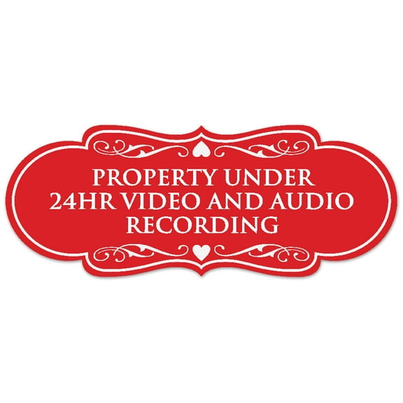 Signs ByLITA Designer Property Under 24hr Audio and Video Recording Sign - Easy Installation | Durable Wall or Door Sign (Red) - Large