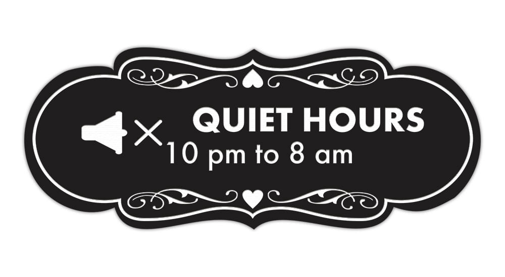 Signs ByLITA Designer Quiet Hours 10 pm to 8 am Sign (Black) - Small ...