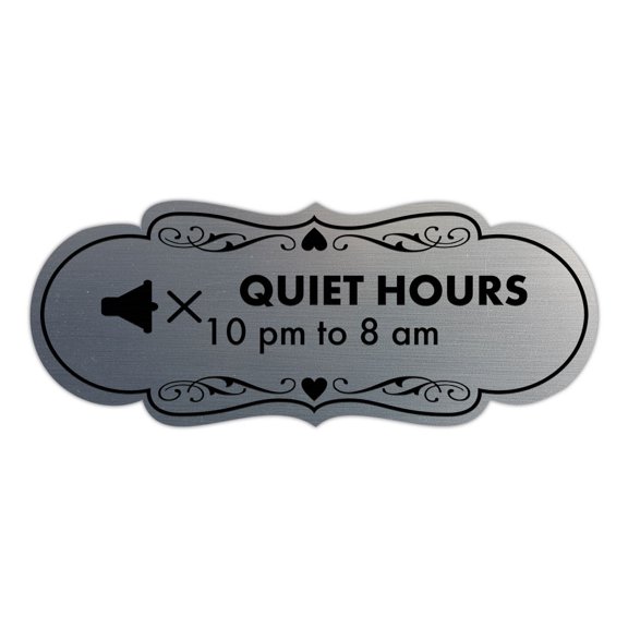 Signs ByLITA Designer Quiet Hours 10 pm to 8 am Sign (Brushed Silver) - Medium