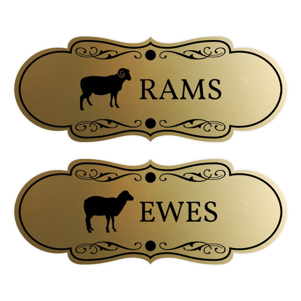 Signs ByLITA Designer Rams and Ewes 2 Pack Restroom Sign (Brushed Gold ...