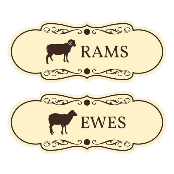 Signs ByLITA Designer Rams and Ewes 2 Pack Restroom Sign (Ivory/Dark Brown) - Large
