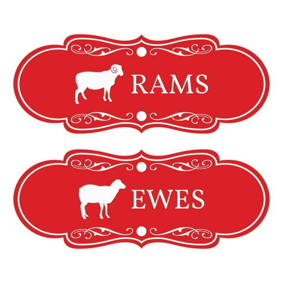 Signs ByLITA Designer Rams and Ewes 2 Pack Restroom Sign (Red) - Large