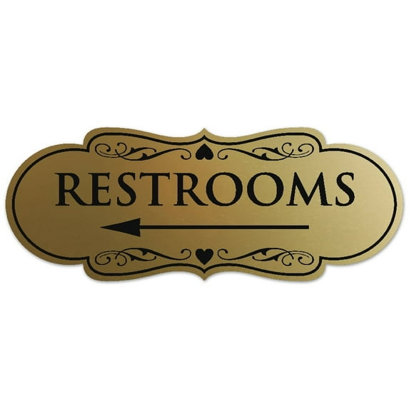 Signs ByLITA Designer Restrooms Left Arrow Sign - Easy Installation | Durable Wall or Door Sign (Brushed Gold) - Large