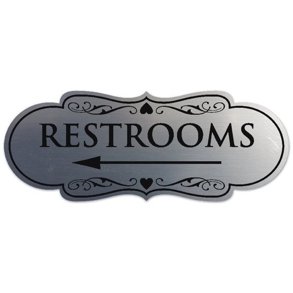 Signs ByLITA Designer Restrooms Left Arrow Sign - Easy Installation | Durable Wall or Door Sign (Ivory/Dark Brown) - Large