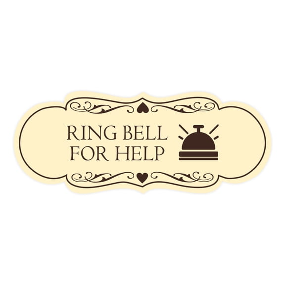 Signs ByLITA Designer Ring Bell for Help Sign (Ivory/Dark Brown) - Small