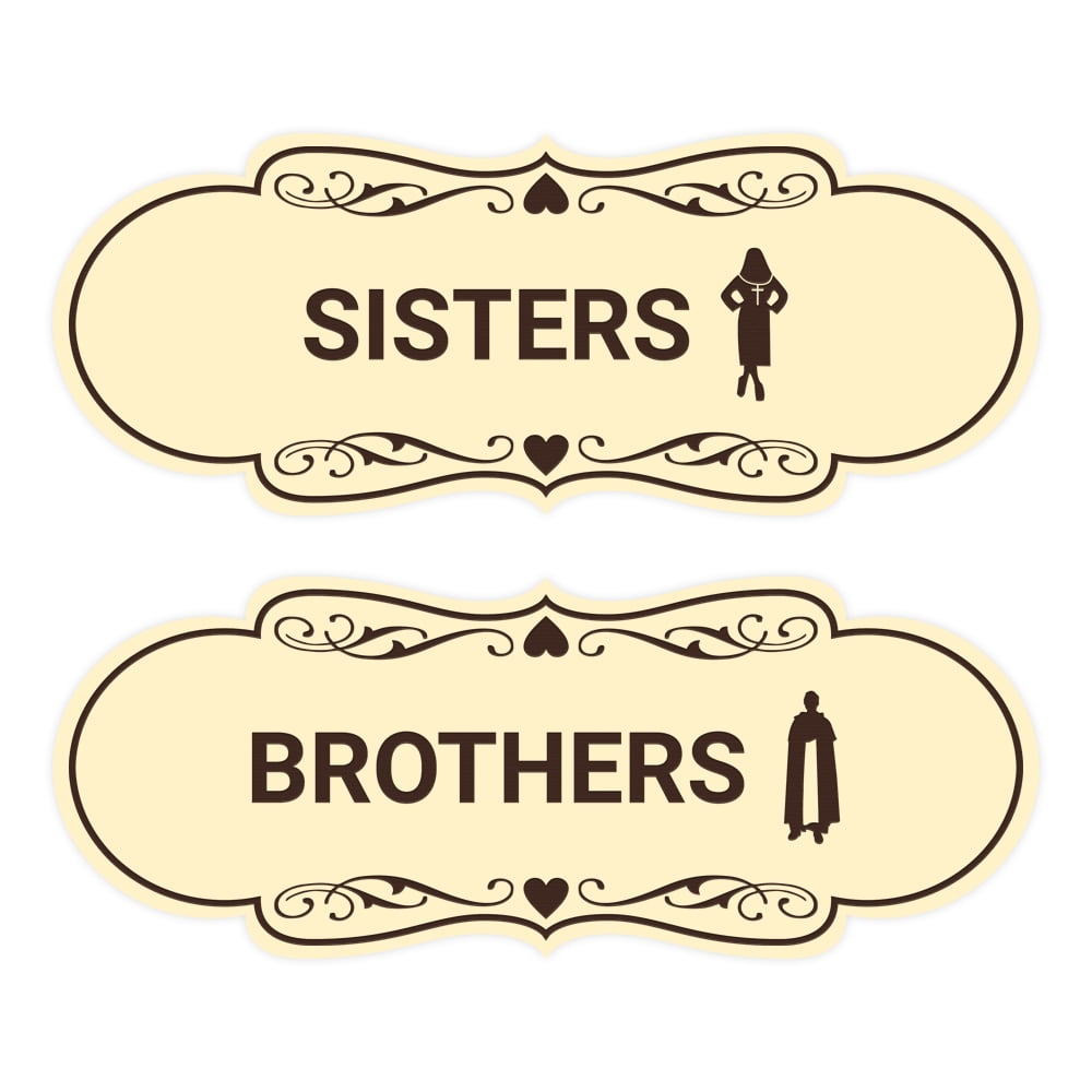 Signs ByLITA Designer Sisters and Brothers 2 Pack Restroom Sign (Ivory ...