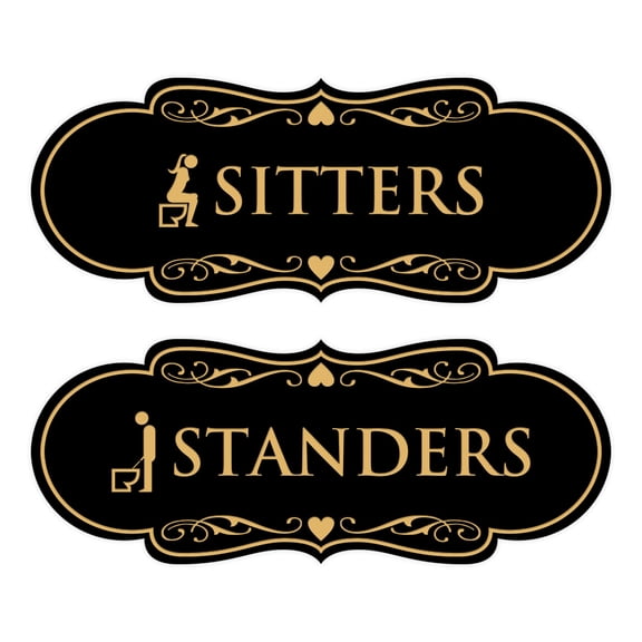 Signs ByLITA Designer Sitters and Standers 2 Pack Restroom Sign (Black Gold) - Medium