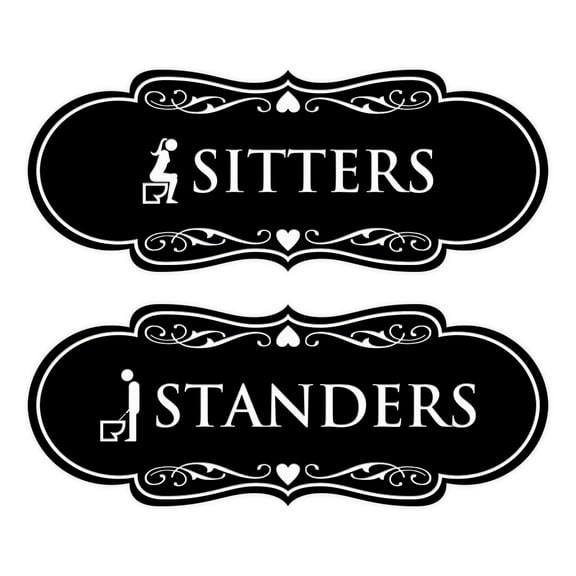 Signs ByLITA Designer Sitters and Standers 2 Pack Restroom Sign (Black) - Medium