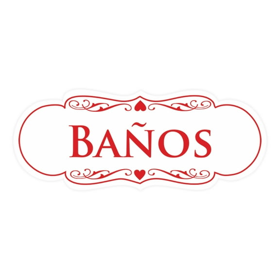 Signs ByLITA Designer Spanish Baños Sign (White/Red) - Large