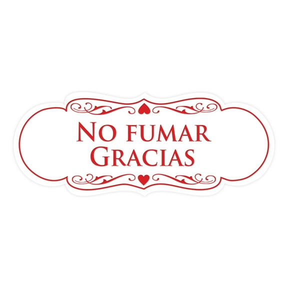 Signs ByLITA Designer Spanish No Fumar Gracias Sign (White/Red) - Large