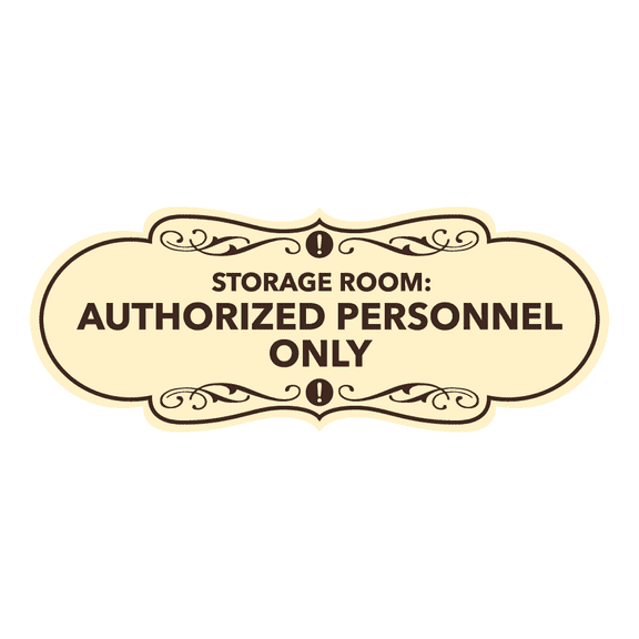 Signs ByLITA Designer Storage Room: Authorized Personnel Only Sign (Ivory/Dark Brown) - Medium