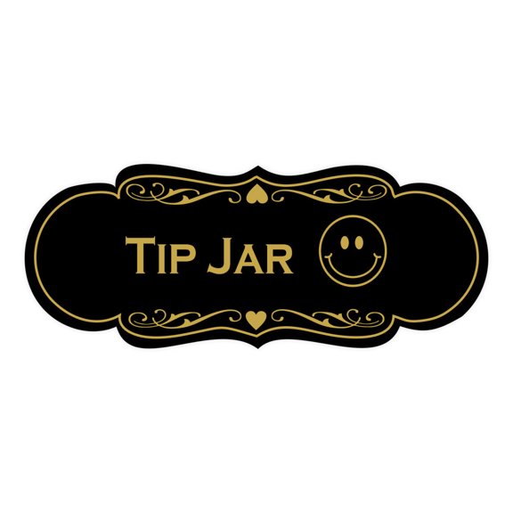 Signs ByLITA Designer Tip Jar (Smiley Face Vector) Sign (Black Gold) - Medium